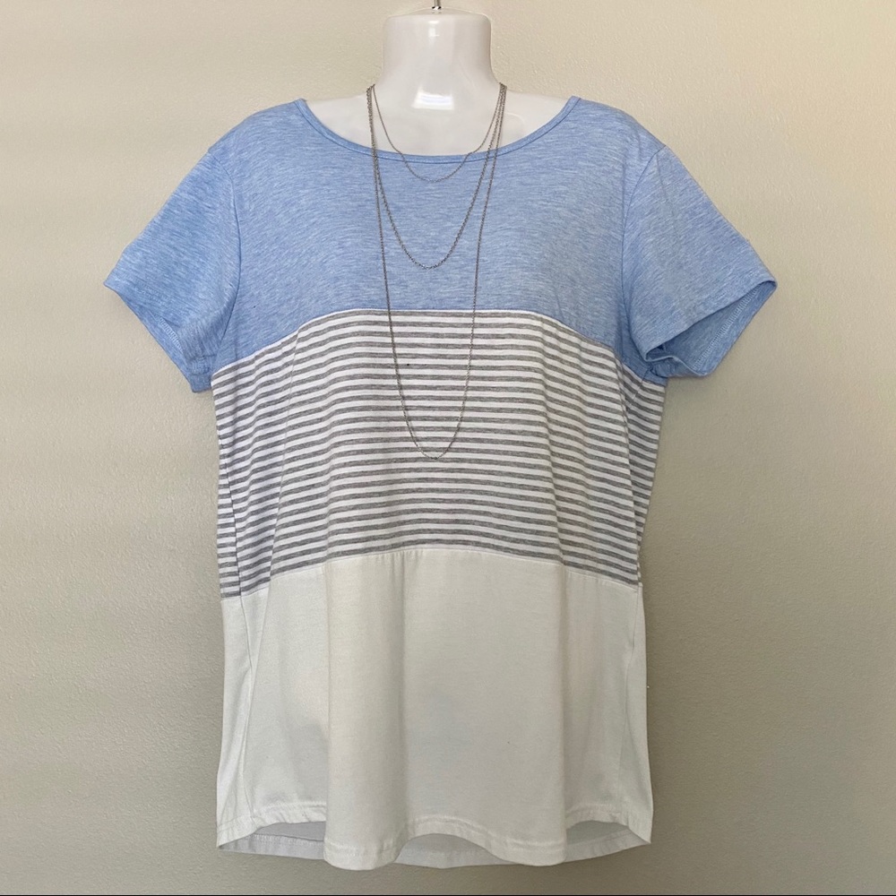 Women’s White, Blue & Grey Striped Top